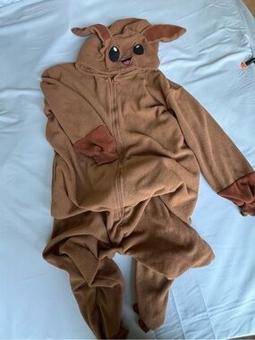 Eevee Hooded Full Zipper One-Piece Costume Jumpsuit Brown Size M Pokemon